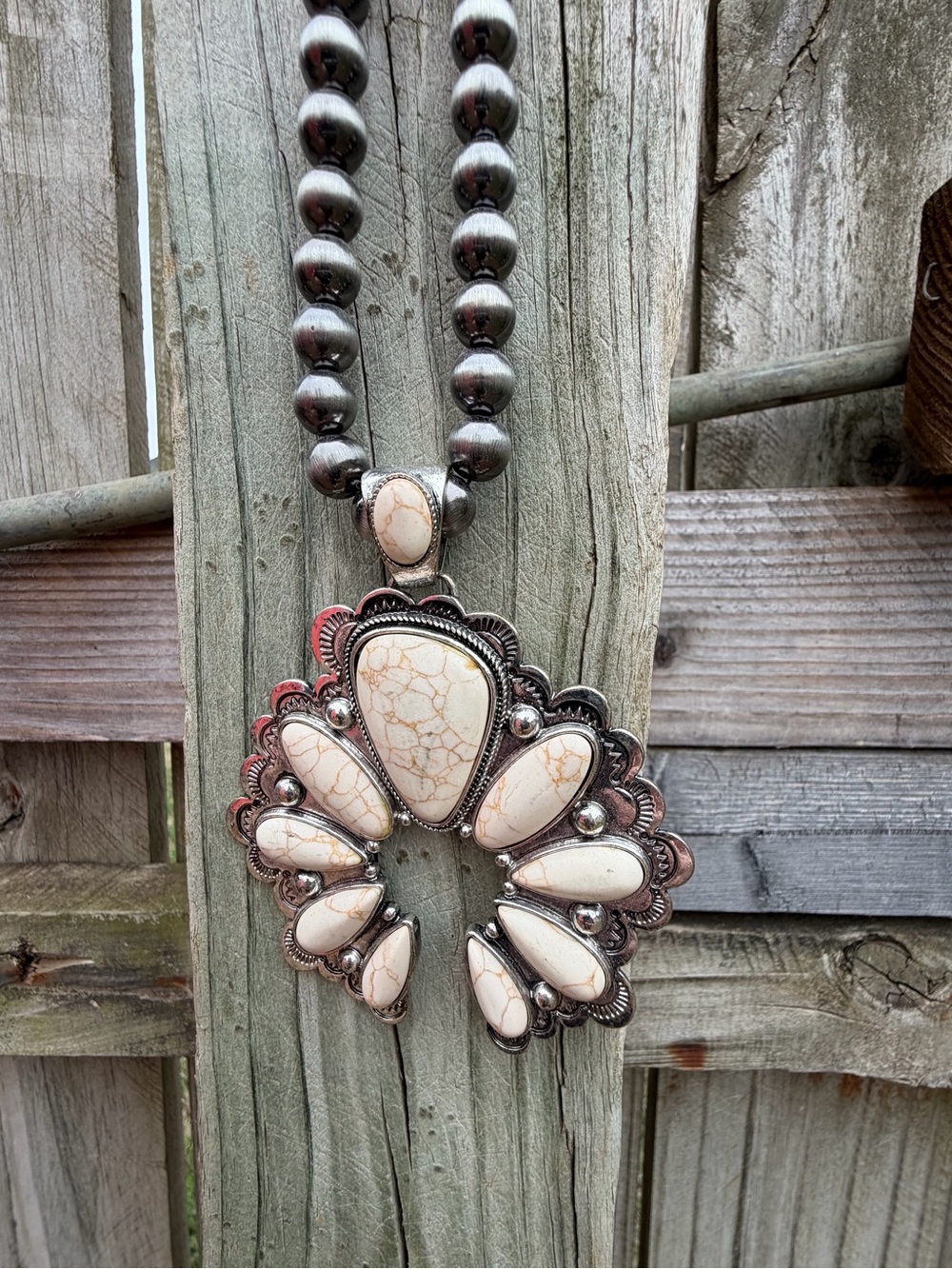 Cream Stone Statement Pendant Necklace